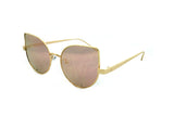 Classic Cat Eye Design with Air Brushed Aluminum Gold Frame and UV400 Protected Pink Flash Lens Sunglasses.