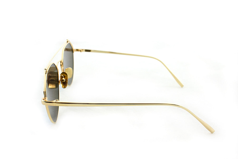 Modern Geometric Aviator Inspired Air Brushed Aluminum Sunglasses with UV 400 Protected Flash Lens.