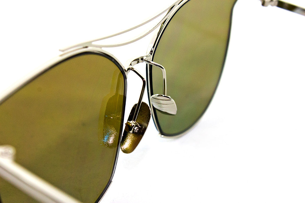Classic Cat Eye Aviator Geometric Design Inspired Sunglasses with a Brushed Aluminum Spring Hinge Gold Metal Frame with UV400 Protected Blue Flash Lens.