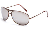 Aviator Inspired Curved Metal Copper Frame Sunglasses with UV 400 Protected Mirror Lens.