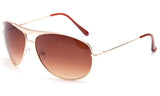 Aviator Inspired Curved Metal Gold Frame Sunglasses with UV 400 Protected Gradient Brown Lens.