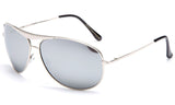 Aviator Inspired Curved Metal Silver Frame Sunglasses with UV 400 Protected Mirror Lens. 