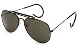 Aviator Inspired Wrap Around Black Metal Frame Driving Sunglasses with UV Protected Solid Green Lens.