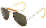 Premium Aviator Inspired Wrap Around Gold Metal Frame Driving Sunglasses with Premium Polarized Solid Green Lens. 