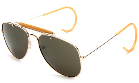 Aviator Inspired Wrap Around Gold Metal Frame Driving Sunglasses with UV Protected Solid Green Lens.