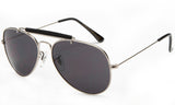 Classic Aviator Inspired Wrap Around Silver Metal Frame Driving Sunglasses with UV 400 Protected Solid Smoke Lens.