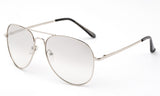 Classic Pilot Aviator Inspired Silver Metal Frame Glasses with UV 400 Protected Gradient Smoke Clear Lens. 