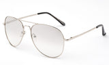 Classic Pilot Aviator Inspired Silver Metal Frame Glasses with UV 400 Protected Gradient Smoke Clear Lens.