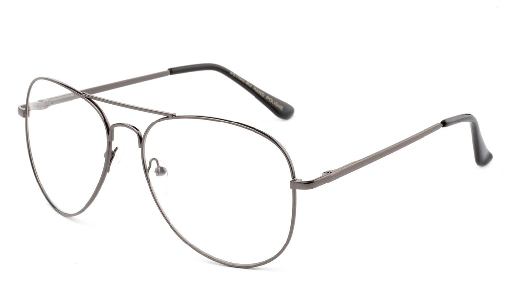 Classic Pilot Aviator Inspired Gunmetal Frame Glasses with UV 400 Protected Clear Lens.
