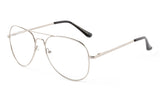 Classic Pilot Aviator Inspired Silver Metal Frame Glasses with UV 400 Protected Clear Lens. 