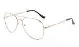 Classic Pilot Aviator Inspired Silver Metal Frame Glasses with UV 400 Protected Clear Lens.