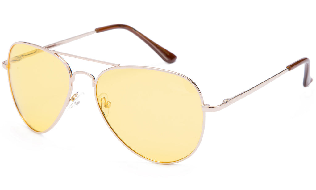 Classic Pilot Aviator Driving Metal Gold Frame Sunglasses with Premium Polarized Yellow Lens for Maximum UV Protection.