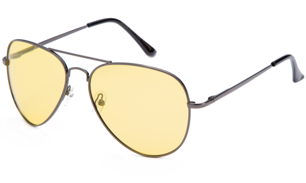 Classic Pilot Aviator Driving Gunmetal Frame Sunglasses with Premium Polarized Yellow Lens for Maximum UV Protection.