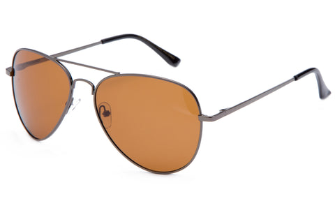 Classic Pilot Aviator Driving Gunmetal Frame Sunglasses with Premium Polarized Amber Lens for Maximum UV Protection, Perfect for Driving at Night. 