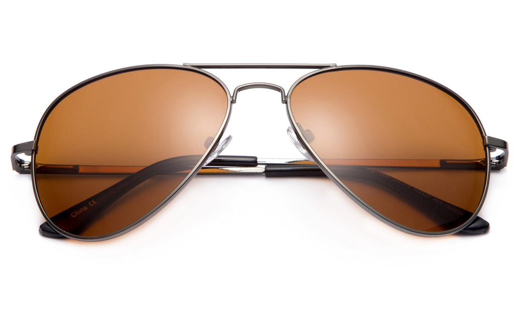 Classic Pilot Aviator Driving Gunmetal Frame Sunglasses with Premium Polarized Amber Lens for Maximum UV Protection, Perfect for Driving at Night.