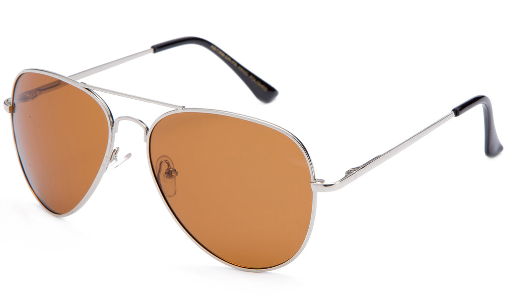 Classic Pilot Aviator Driving Silver Frame Sunglasses with Premium Polarized Amber Lens for Maximum UV Protection, Perfect for Driving at Night.