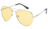 Classic Pilot Aviator Driving Metal Silver Frame Sunglasses with Premium Polarized Yellow Lens for Maximum UV Protection. 