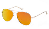 Classic Pilot Aviator Inspired Driving Metal Gold Frame Sunglasses with UV 400 Protected Orange Flash Lens.