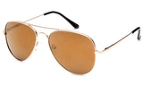 Classic Pilot Aviator Inspired Metal Gold Frame Sunglasses with UV 400 Protected Brown Flash Lens. 
