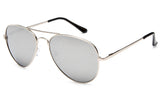 Classic Pilot Aviator Inspired Metal Silver Frame Sunglasses with UV 400 Protected Mirror Flash Lens. 