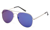 Classic Pilot Aviator Inspired Driving Metal Silver Frame Sunglasses with UV 400 Protected Blue Flash Lens.