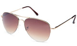 Classic Aviator Inspired Design Gold Metal Half Frame Sunglasses with UV 400 Protected Gradient Brown Lens. 