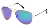 Classic Aviator Inspired Design Metal Half Frame Sunglasses with UV 400 Protected Green Flash Lens.