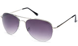 Classic Aviator Inspired Design Silver Metal Half Frame Sunglasses with UV 400 Protected Gradient Purple Lens.