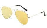 Classic Flat Lens Pilot Aviator Inspired Metal Gold Frame Sunglasses with UV 400 Protected Yellow Mirror Flash Lens.