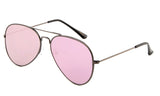 Classic Flat Lens Pilot Aviator Inspired Gunmetal Frame Sunglasses with UV 400 Protected Pink Mirror Flash Lens.