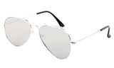 Classic Flat Lens Pilot Aviator Inspired Metal Silver Frame Sunglasses with UV 400 Protected Mirror Flash Lens. 