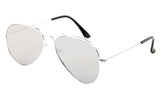 Classic Flat Lens Pilot Aviator Inspired Metal Silver Frame Sunglasses with UV 400 Protected Mirror Flash Lens.