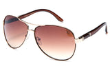 Trendy Modern Aviator Inspired Gold Metal Frame and Brown Temple Sunglasses with UV 400 Protected Gradient Brown Lens. 