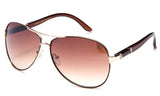 Trendy Modern Aviator Inspired Gold Metal Frame and Brown Temple Sunglasses with UV 400 Protected Gradient Brown Lens.