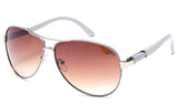 Trendy Modern Aviator Inspired Gold Metal Frame and Grey Temple Sunglasses with UV 400 Protected Gradient Brown Lens.