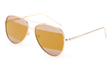 Modern Aviator Inspired Gold Metal Frame Sunglasses with Two Tone UV 400 Protected Brown Flash Lens. 