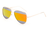 Modern Aviator Inspired Gold Metal Frame Sunglasses with Two Tone UV 400 Protected Orange Flash Lens.