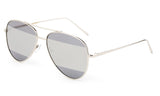 Modern Aviator Inspired Silver Metal Frame Sunglasses with Two Tone UV 400 Protected Mirror Flash Lens. 