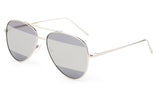 Modern Aviator Inspired Silver Metal Frame Sunglasses with Two Tone UV 400 Protected Mirror Flash Lens.