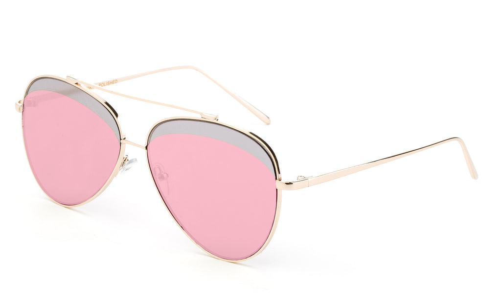 Premium Aviator Inspired Gold Metal Framed Sunglasses with Double Color UV400 Protected Pink Flash Lens.
