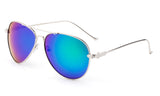 Classic Aviator Sunglasses with Silver Metal Frame and Green Flash Lens