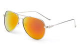Classic Aviator Sunglasses with Silver Metal Frame and Orange Flash Lens