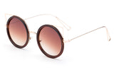 Premium Round Frame Cat Eye Circular Design Sunglasses with UV400 Protected Gradient Brown Lens and Gold Metal Temples