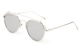 Premium Aviator Inspired Geometric Design Silver Metal Framed Sunglasses with UV400 Protected Mirror Flash Lens. 