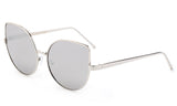 Premium Cat Eye Designer Sunglasses with Stylish Silver Metal Frame and UV 400 Protected Mirror Flash Lens.