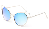 Trendy Cat Eye Inspired Sunglasses with Silver Aluminum Frame and Blue Flash Lens