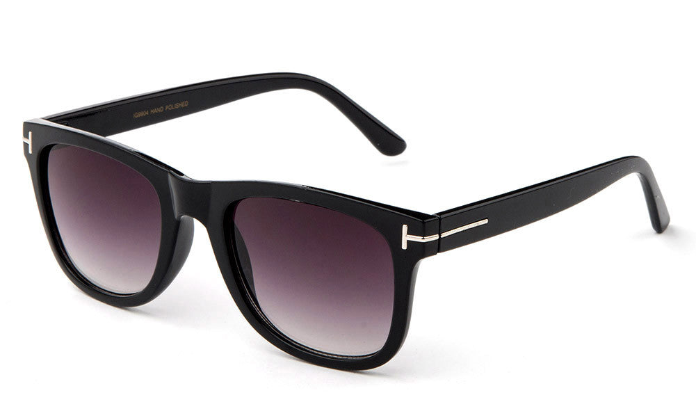 Trendy Horned Rim Wayfarer Purple Gradient Lens Black Frame Sunglasses