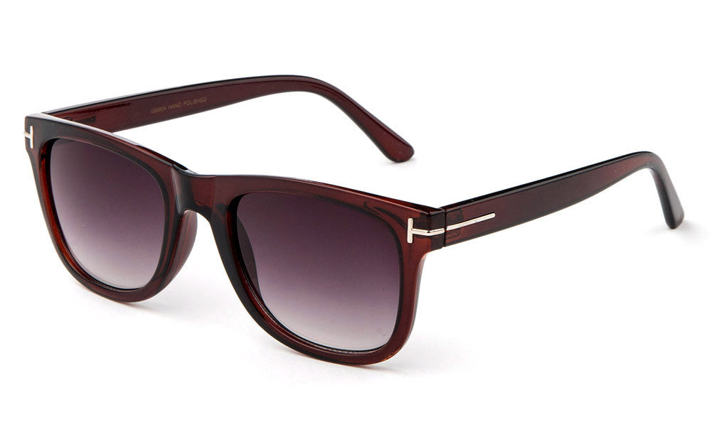 Trendy Horned Rim Wayfarer Brown Gradient Lens Brown Frame Sunglasses