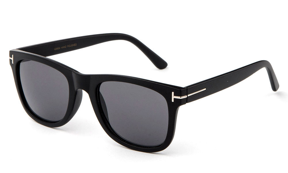Trendy Horned Rim Wayfarer Smoke Lens Rubber Black Frame Sunglasses