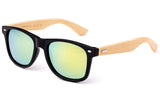 Classic Horned Rim Wayfarer Yellow Flash Lens Sunglasses with Bamboo Temples.